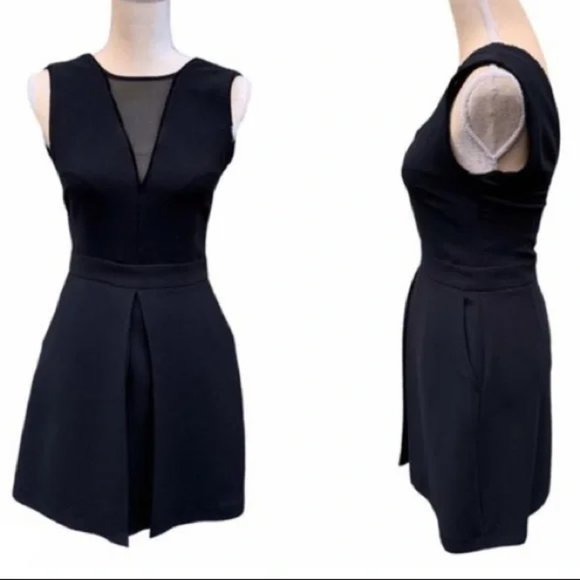 SANDRO 1 (US S) Classic Black Mini Dress Mesh V-Neck - Picture 3 of 11